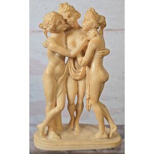 Vintage Three Graces Alabaster Sculpture A. Santini Stamped Italy Detailed 5.25"
